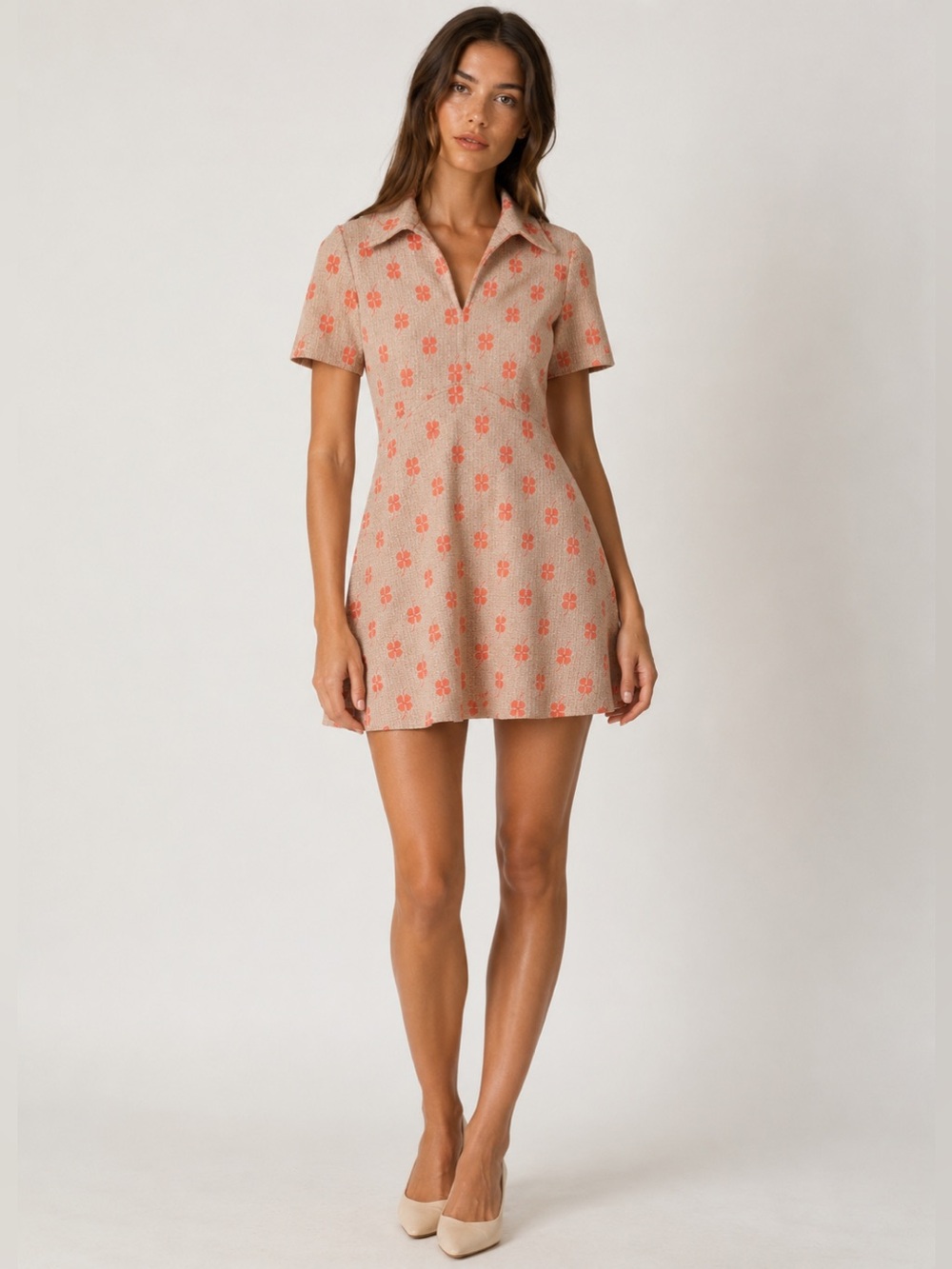 Vintage 60s 70s Mod Clover Mini Dress Pink Textured A Line S